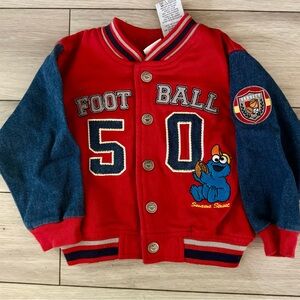 Vintage Sesame Street 2002 Varsity Jacket Cookie Monster Embroidered 18 Months